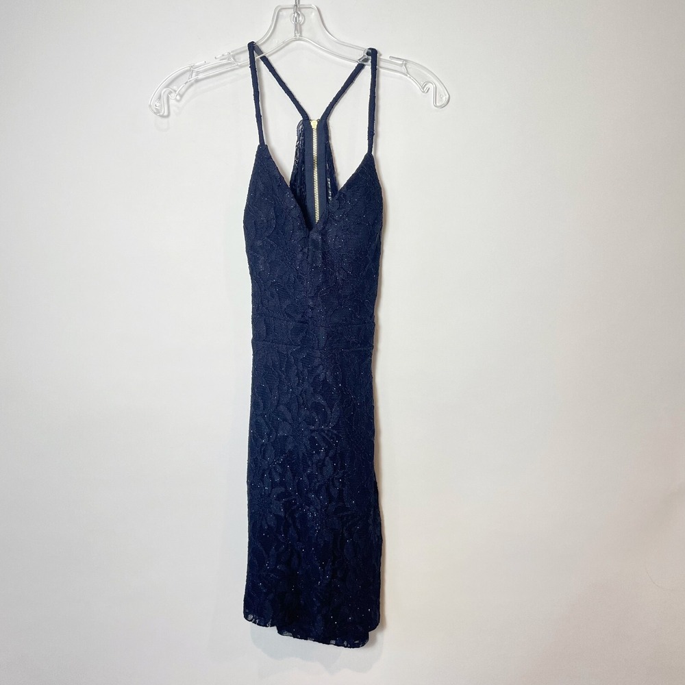 City Triangles Sleeveless Lace Cocktail Prom Dress Navy Blue 3‎ V-neck Backless